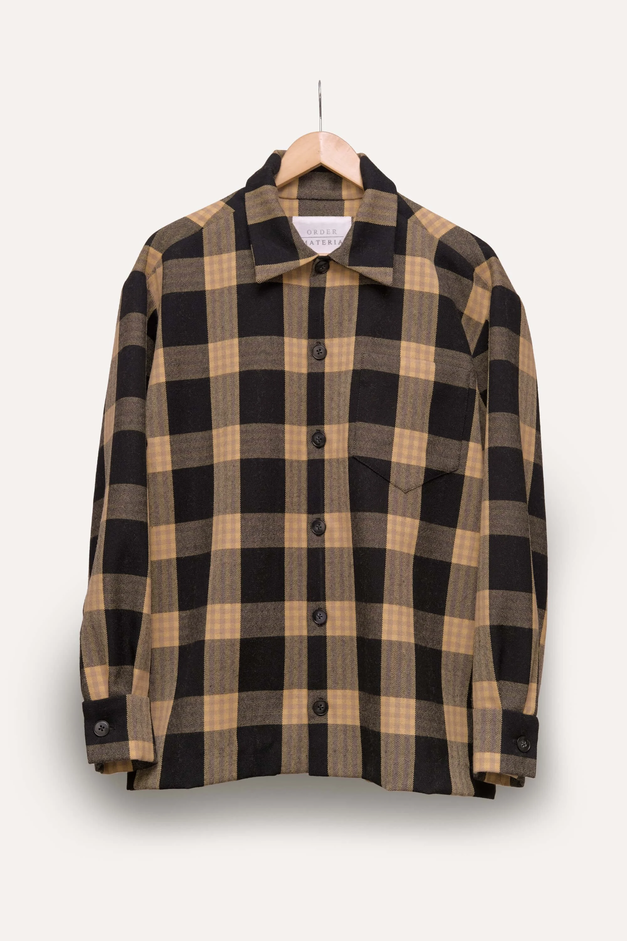 Men's Wool Charcoal Black & Muted Mustard Yellow Check Over shirt